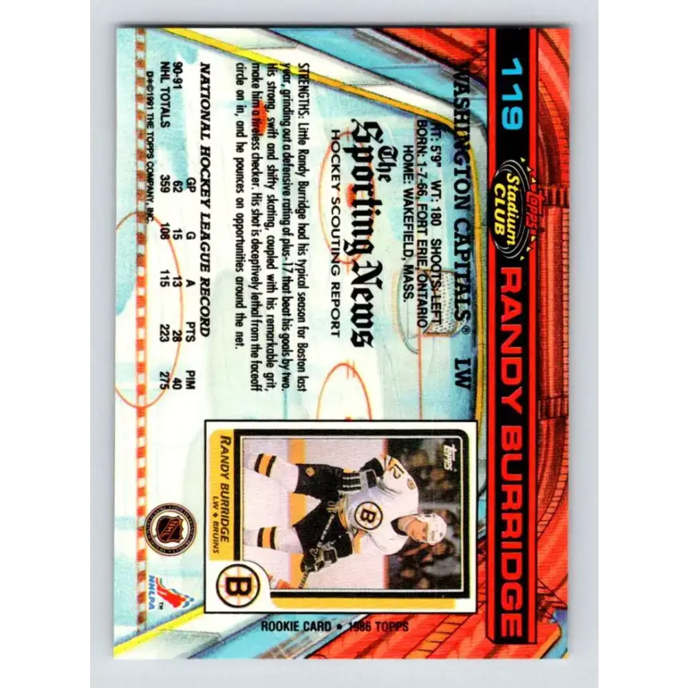 1991-92 Topps Stadium Club #119 Randy Burridge NM-MT Washington Capitals Hockey Card - Hockey Card Single
