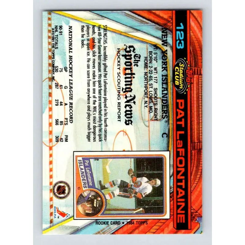 1991-92 Topps Stadium Club #123 Pat LaFontaine NM-MT New York Islanders Hockey Card - Hockey Card Single
