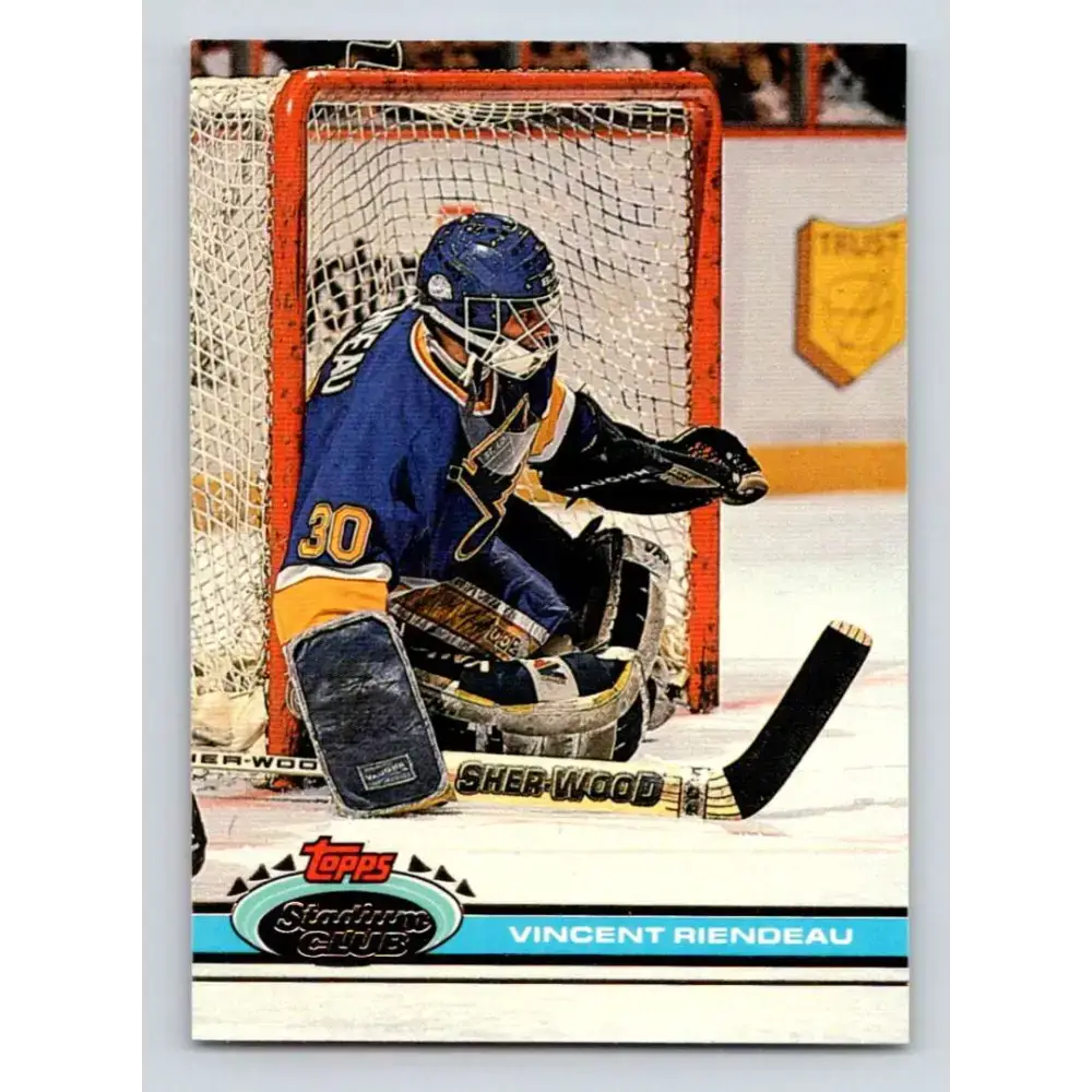 1991-92 Topps Stadium Club #128 Vincent Riendeau NM-MT St. Louis Blues Hockey Card - Hockey Card Single