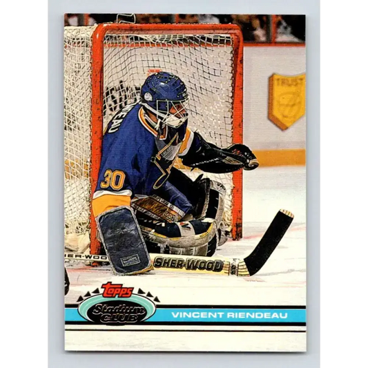 1991-92 Topps Stadium Club #128 Vincent Riendeau NM-MT St. Louis Blues Hockey Card - Hockey Card Single