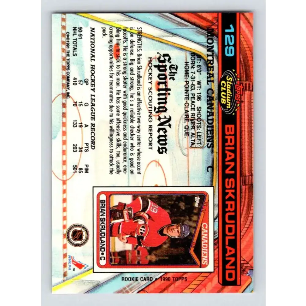 1991-92 Topps Stadium Club #129 Brian Skrudland NM-MT Montreal Canadiens Hockey Card - Hockey Card Single
