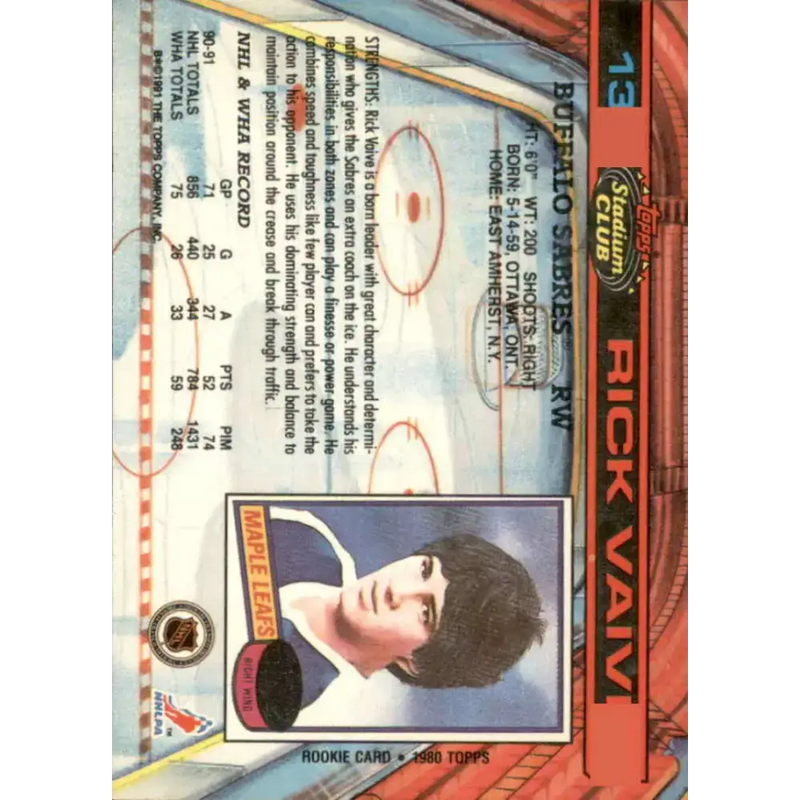 1991-92 Topps Stadium Club #13 Rick Vaive NM-MT Buffalo Sabres Hockey Card - Hockey Card Single