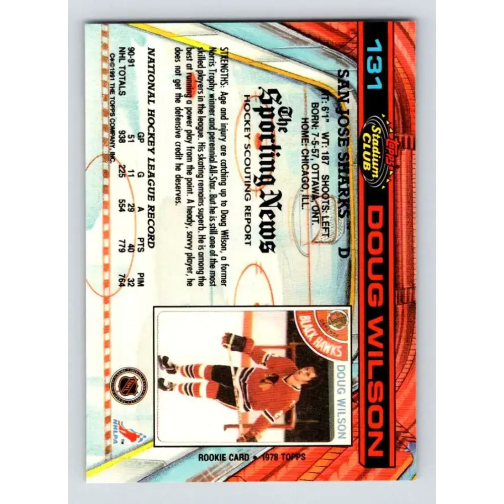 1991-92 Topps Stadium Club #131 Doug Wilson NM-MT San Jose Sharks Hockey Card - Hockey Card Single