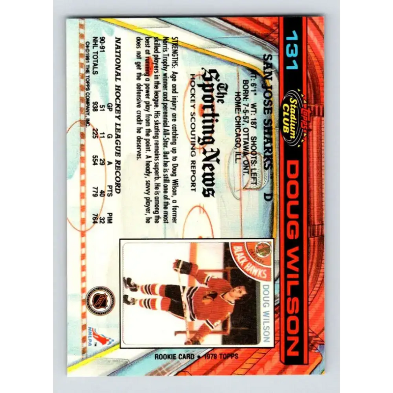 1991-92 Topps Stadium Club #131 Doug Wilson NM-MT San Jose Sharks Hockey Card - Hockey Card Single