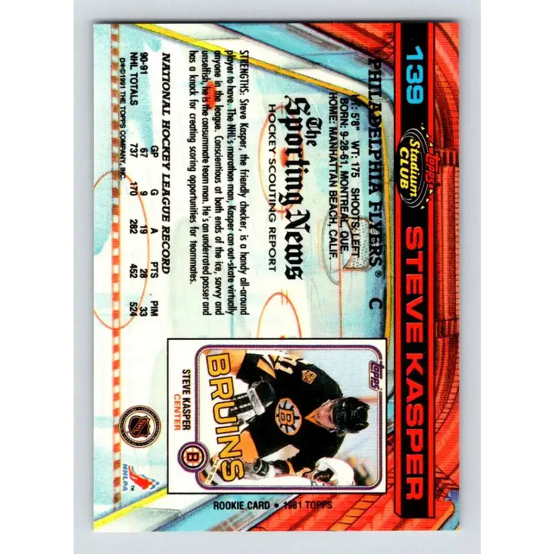 1991-92 Topps Stadium Club #139 Steve Kasper NM-MT Philadelphia Flyers Hockey Card - Hockey Card Single