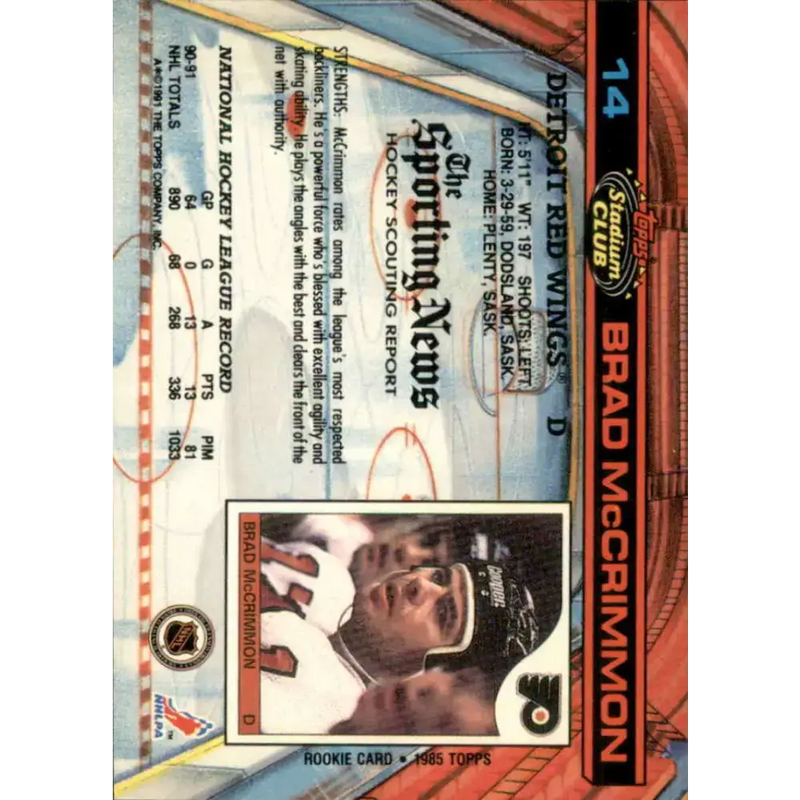 1991-92 Topps Stadium Club #14 Brad McCrimmon NM-MT Detroit Red Wings Hockey Card - Hockey Card Single