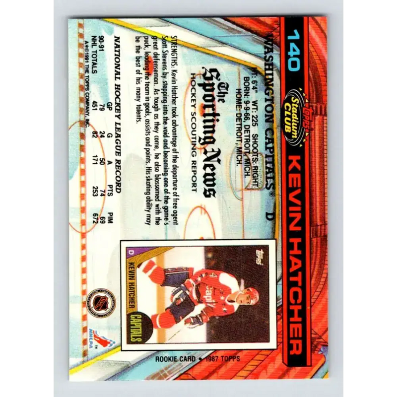 1991-92 Topps Stadium Club #140 Kevin Hatcher NM-MT Washington Capitals Hockey Card - Hockey Card Single