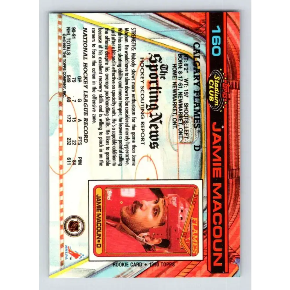 1991-92 Topps Stadium Club #160 Jamie Macoun NM-MT Calgary Flames Hockey Card - Hockey Card Single