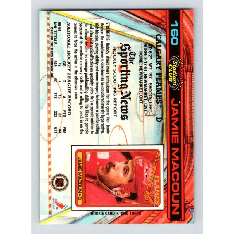 1991-92 Topps Stadium Club #160 Jamie Macoun NM-MT Calgary Flames Hockey Card - Hockey Card Single