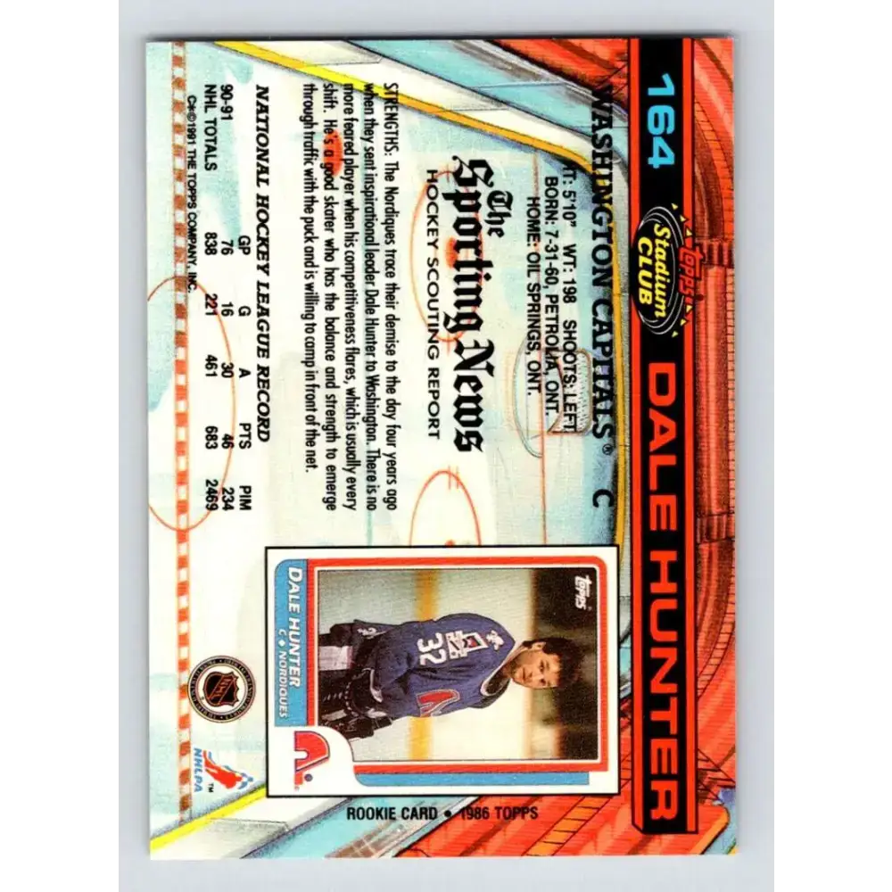 1991-92 Topps Stadium Club #164 Dale Hunter NM-MT Washington Capitals Hockey Card - Hockey Card Single