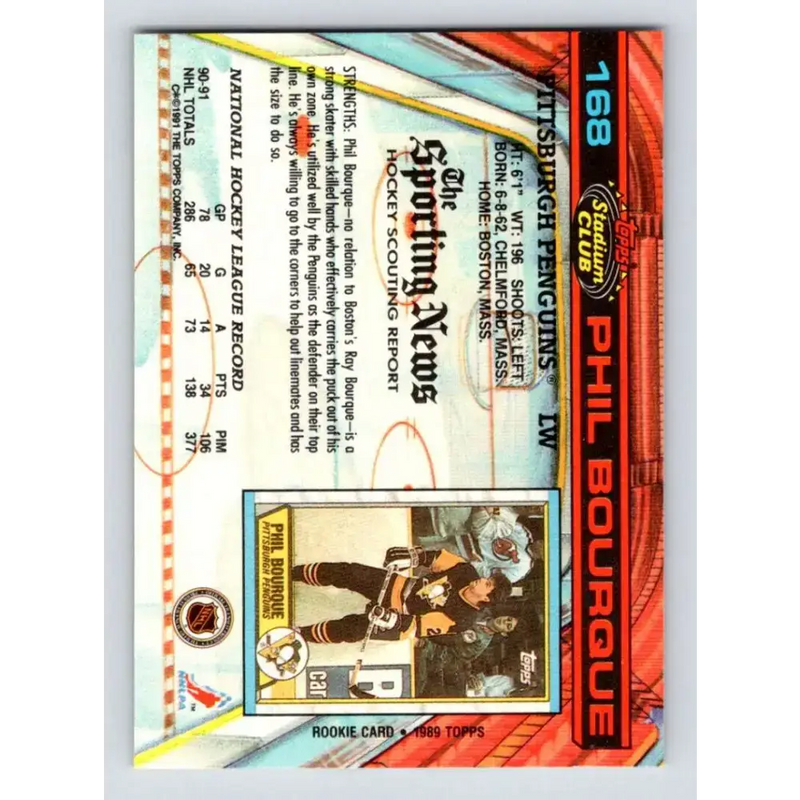 1991-92 Topps Stadium Club #168 Phil Bourque NM-MT Pittsburgh Penguins Hockey Card - Hockey Card Single