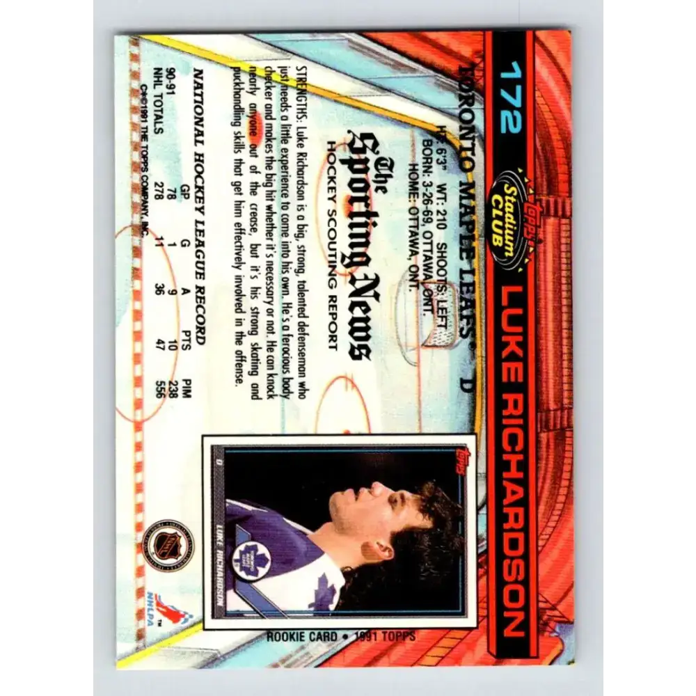1991-92 Topps Stadium Club #172 Luke Richardson NM-MT Philadelphia Flyers Hockey Card - Hockey Card Single