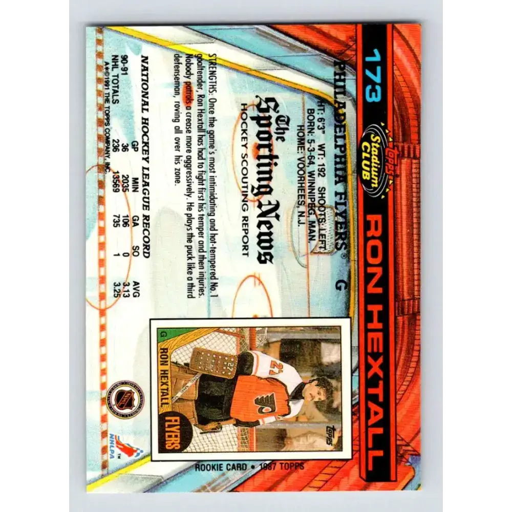1991-92 Topps Stadium Club #173 Ron Hextall NM-MT Philadelphia Flyers Hockey Card - Hockey Card Single