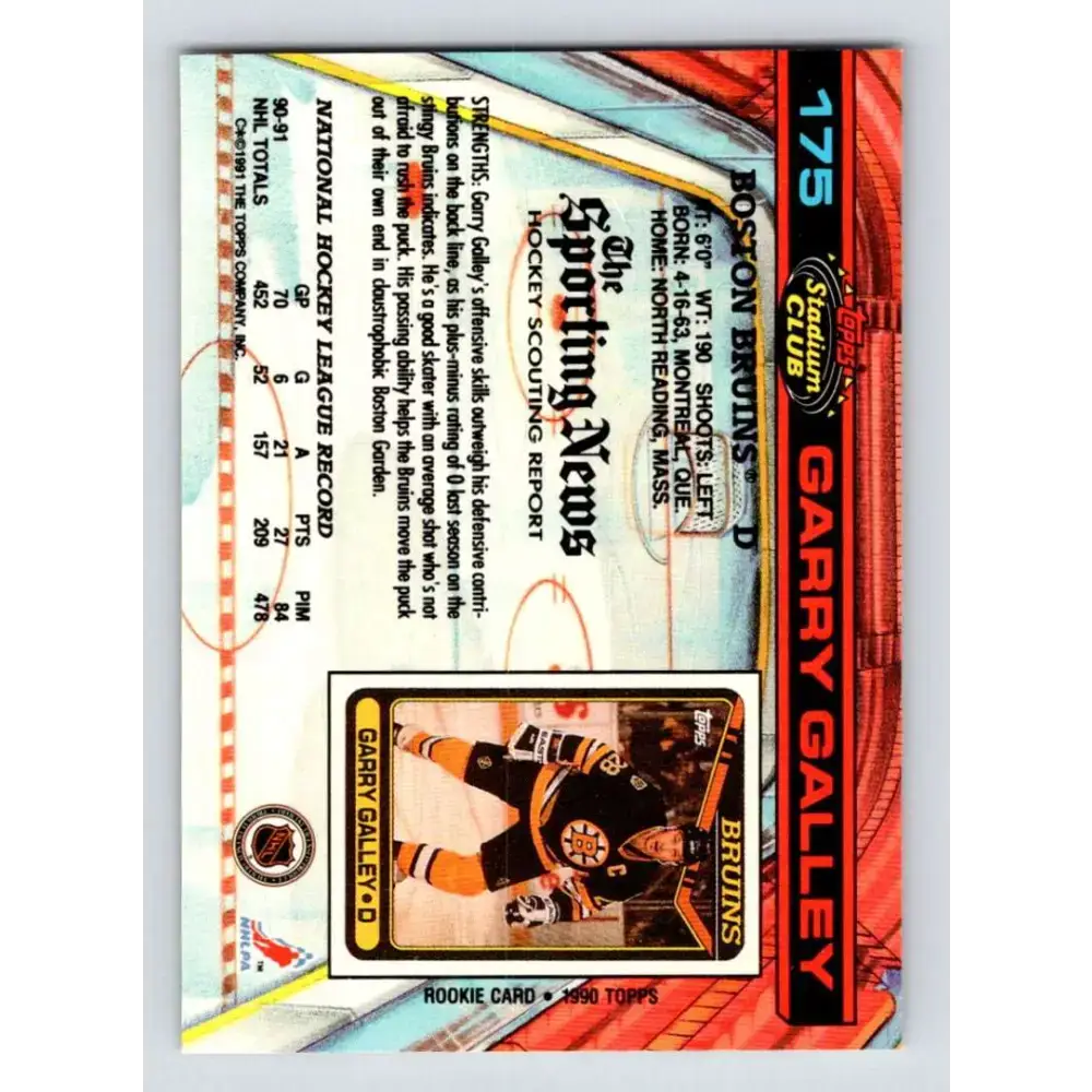 1991-92 Topps Stadium Club #175 Garry Galley NM-MT Boston Bruins Hockey Card - Hockey Card Single