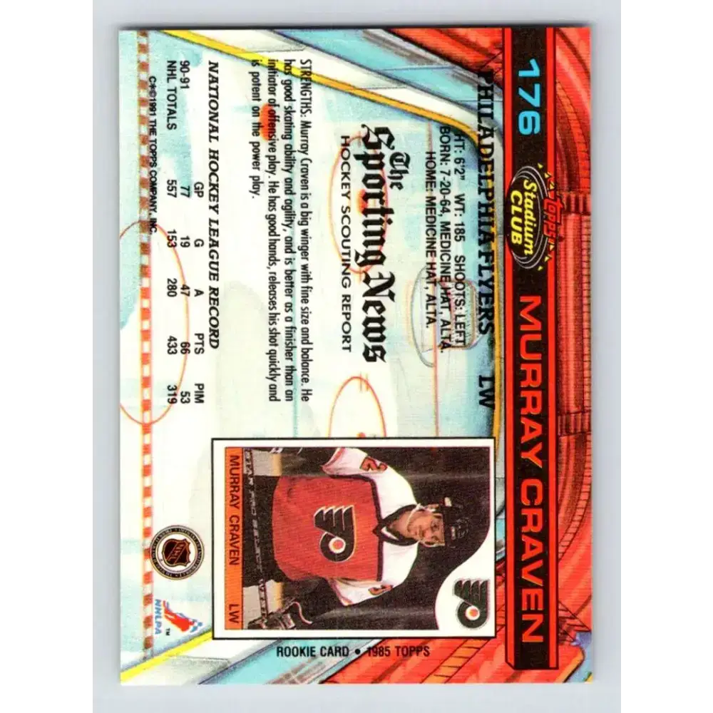 1991-92 Topps Stadium Club #176 Murray Craven NM-MT Philadelphia Flyers Hockey Card - Hockey Card Single
