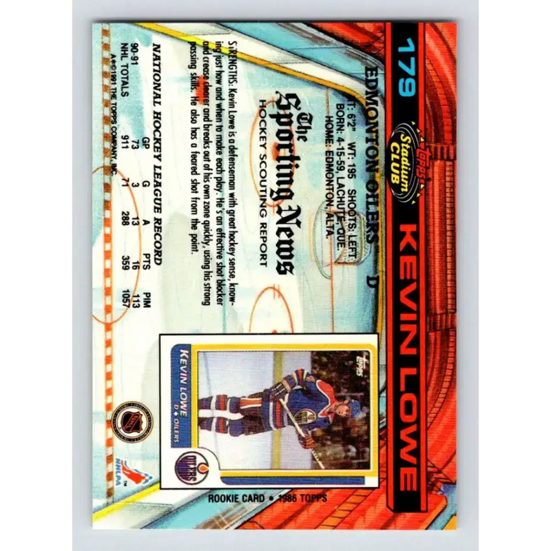 1991-92 Topps Stadium Club #179 Kevin Lowe NM-MT Edmonton Oilers Hockey Card - Hockey Card Single