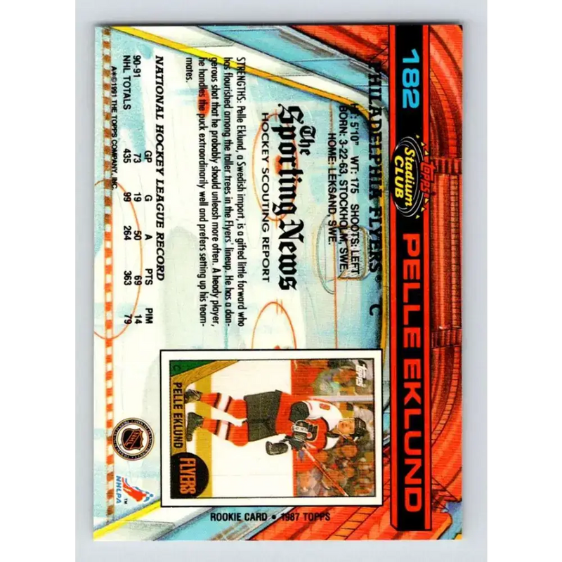 1991-92 Topps Stadium Club #182 Pelle Eklund NM-MT Philadelphia Flyers Hockey Card - Hockey Card Single