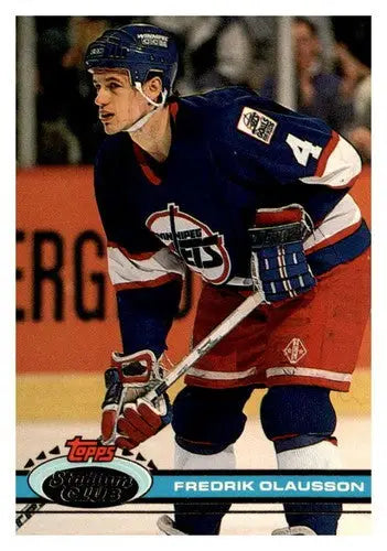 Hockey player trading card featuring Fredrik Olausson from 1991-92 Topps Stadium Club
