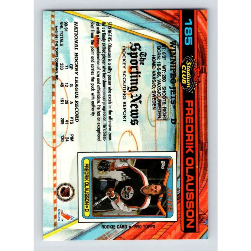 1991-92 Topps Stadium Club #185 Fredrik Olausson NM-MT Winnipeg Jets Hockey Card - Hockey Card Single