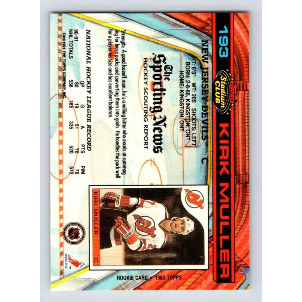 1991-92 Topps Stadium Club #193 Kirk Muller NM-MT New Jersey Devils Hockey Card - Hockey Card Single