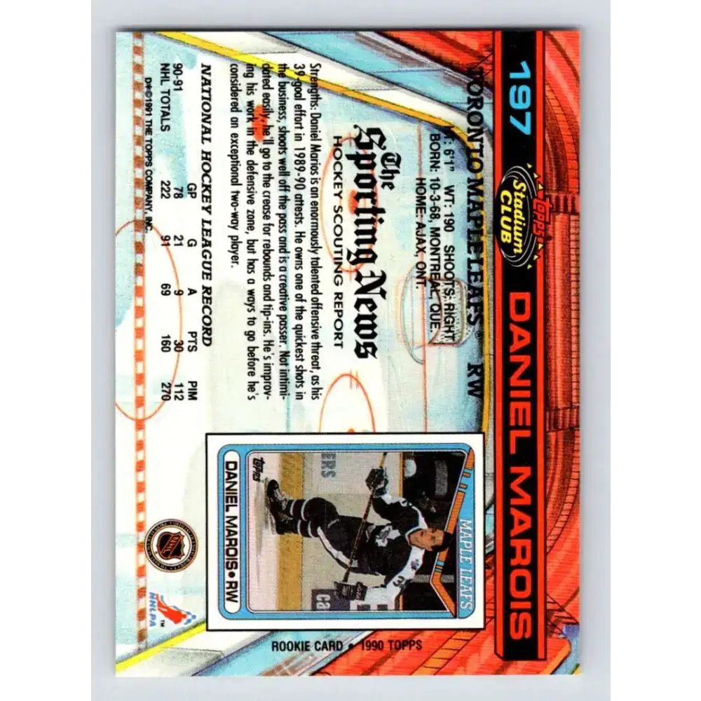 1991-92 Topps Stadium Club #197 Daniel Marois NM-MT Toronto Maple Leafs Hockey Card - Hockey Card Single