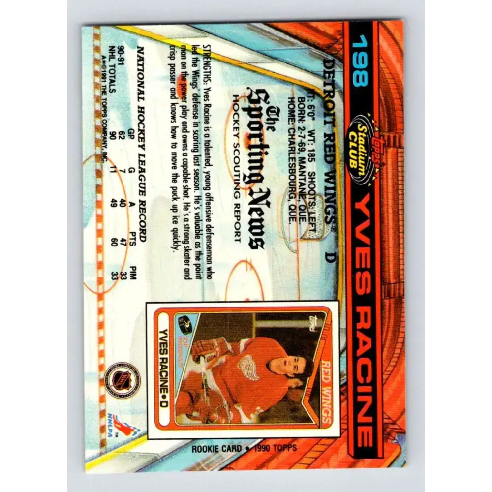 1991-92 Topps Stadium Club #198 Yves Racine NM-MT Detroit Red Wings Hockey Card - Hockey Card Single