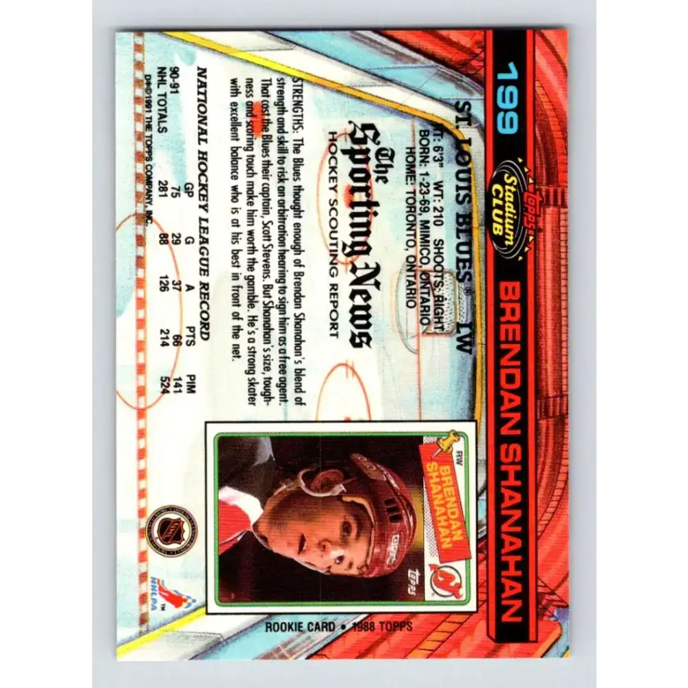 1991-92 Topps Stadium Club #199 Brendan Shanahan NM-MT St. Louis Blues Hockey Card - Hockey Card Single