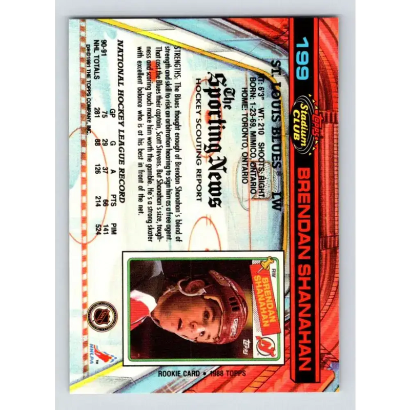 1991-92 Topps Stadium Club #199 Brendan Shanahan NM-MT St. Louis Blues Hockey Card - Hockey Card Single