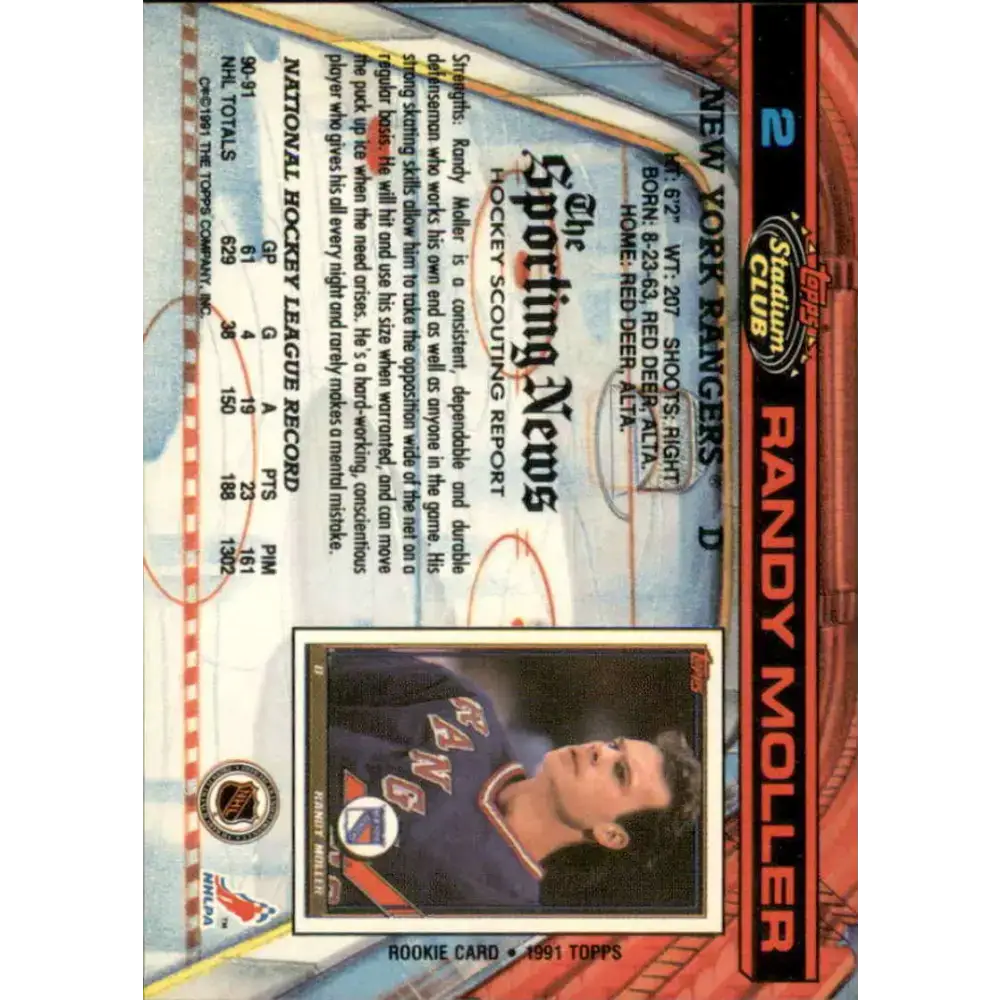 1991-92 Topps Stadium Club #2 Randy Moller NM-MT New York Rangers Hockey Card - Hockey Card Single