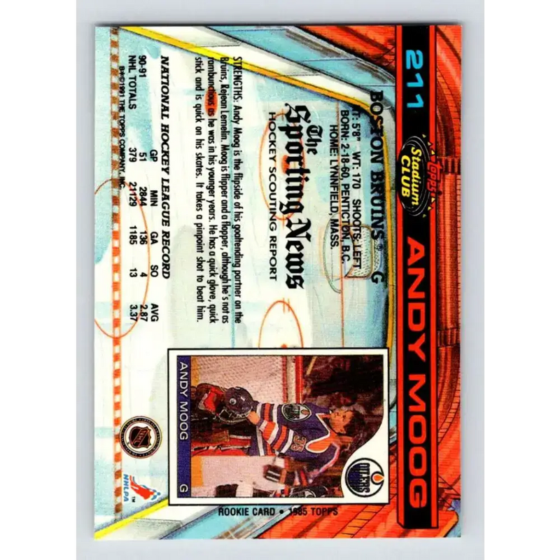 1991-92 Topps Stadium Club #211 Andy Moog NM-MT Boston Bruins Hockey Card - Hockey Card Single