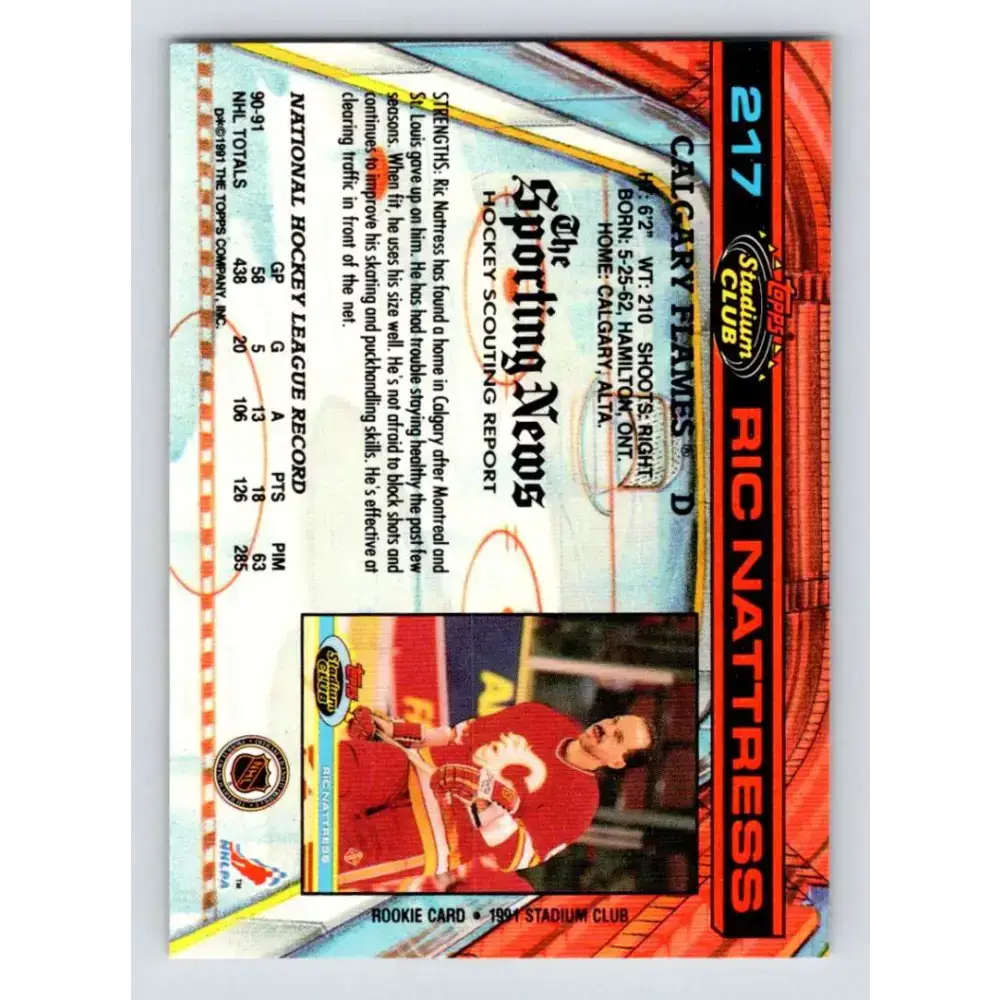 1991-92 Topps Stadium Club #217 Ric Nattress NM-MT Calgary Flames Hockey Card - Hockey Card Single