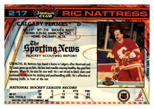 Ric Nattress hockey card from 1991-92 Topps Stadium Club with original gloss