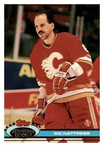 Original gloss Ric Nattress hockey card 1991-92 Topps Stadium Club Flames sports card