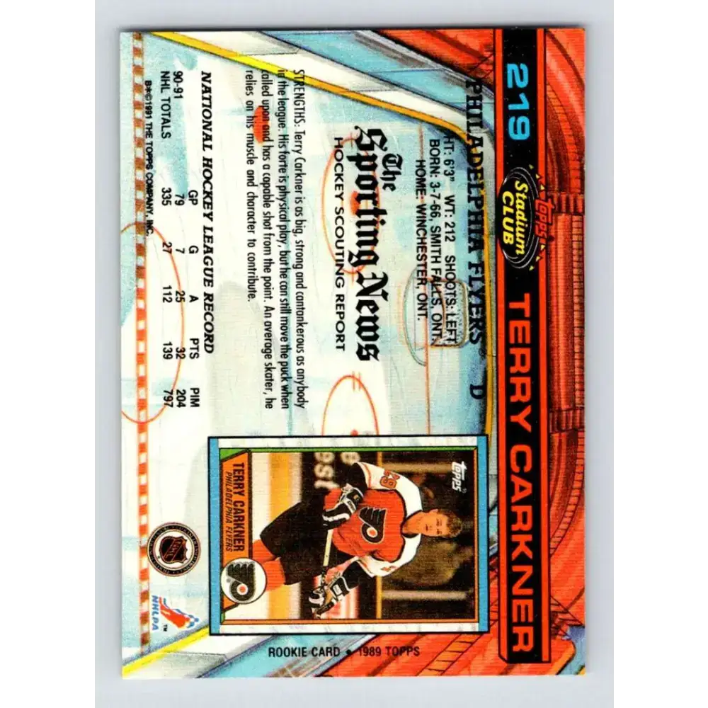 1991-92 Topps Stadium Club #219 Terry Carkner NM-MT Philadelphia Flyers Hockey Card - Hockey Card Single
