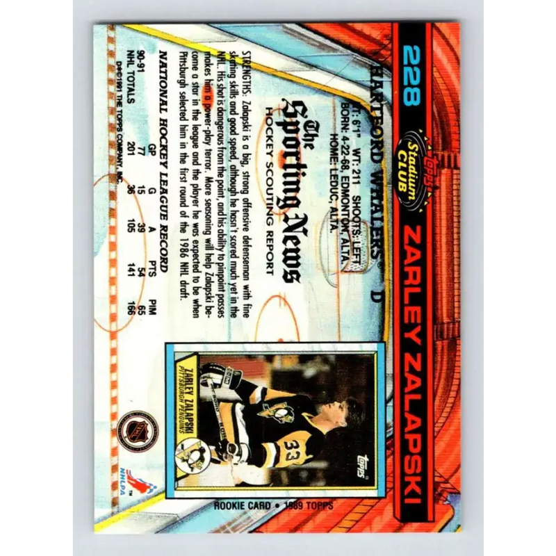 1991-92 Topps Stadium Club #228 Zarley Zalapski NM-MT Hartford Whalers Hockey Card - Hockey Card Single