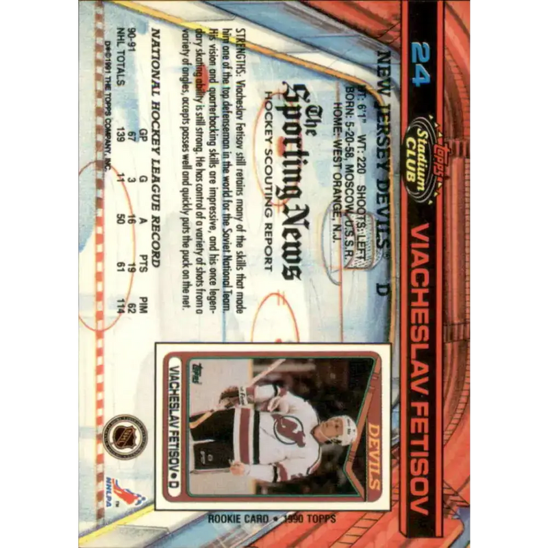1991-92 Topps Stadium Club #24 Slava Fetisov NM-MT New Jersey Devils Hockey Card - Hockey Card Single