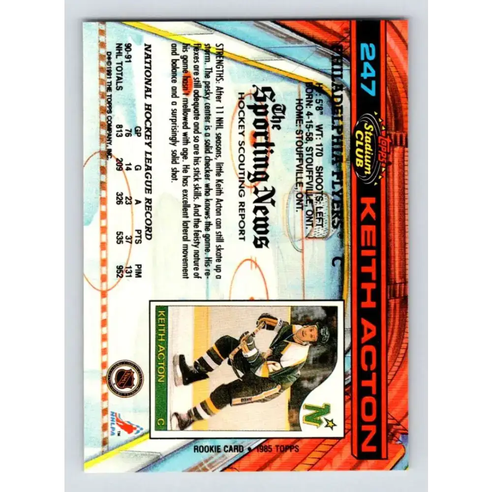 1991-92 Topps Stadium Club #247 Keith Acton NM-MT Philadelphia Flyers Hockey Card - Hockey Card Single