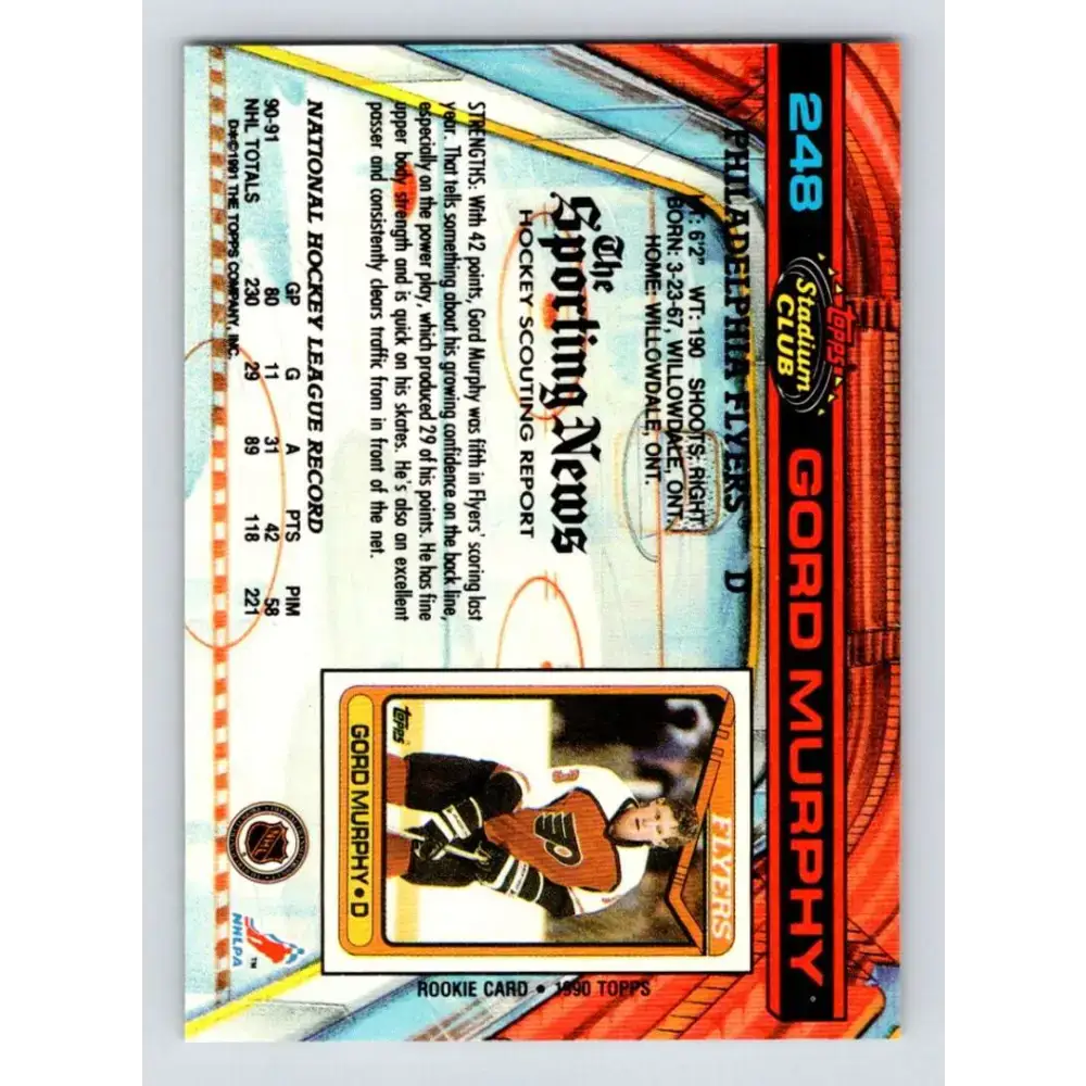 1991-92 Topps Stadium Club #248 Gord Murphy NM-MT Philadelphia Flyers Hockey Card - Hockey Card Single