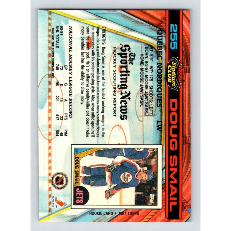 1991-92 Topps Stadium Club #255 Doug Smail NM-MT Quebec Nordiques Hockey Card - Hockey Card Single