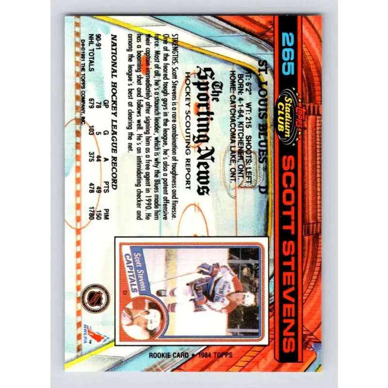 1991-92 Topps Stadium Club #265 Scott Stevens NM-MT St. Louis Blues Hockey Card - Hockey Card Single