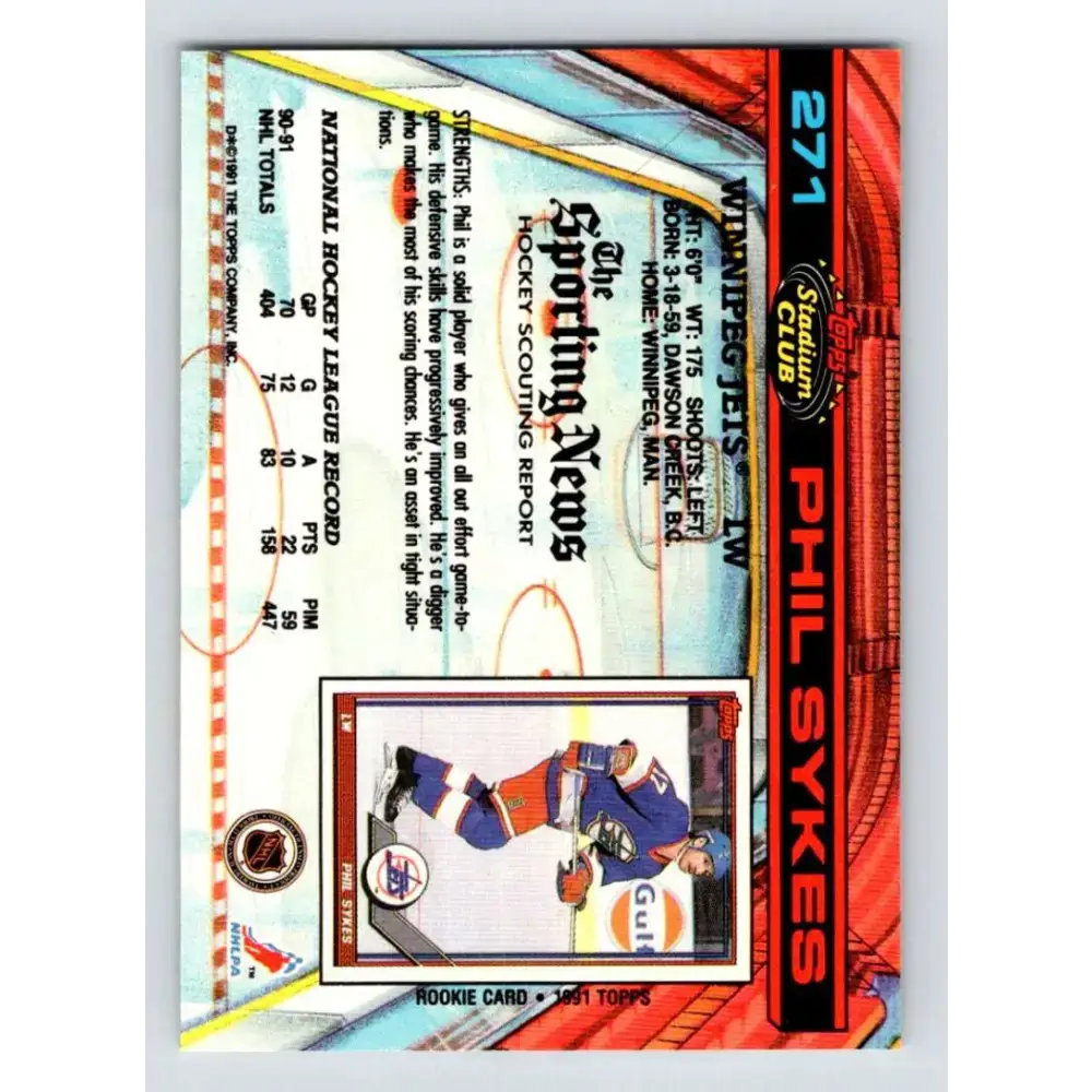 1991-92 Topps Stadium Club #271 Phil Sykes NM-MT Winnipeg Jets Hockey Card - Hockey Card Single