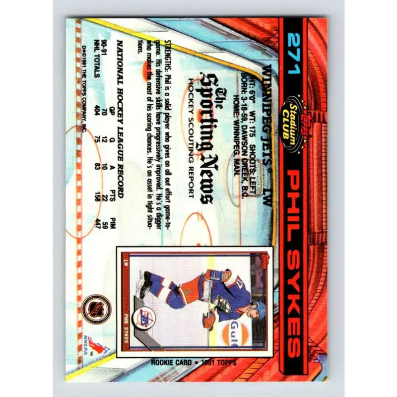 1991-92 Topps Stadium Club #271 Phil Sykes NM-MT Winnipeg Jets Hockey Card - Hockey Card Single