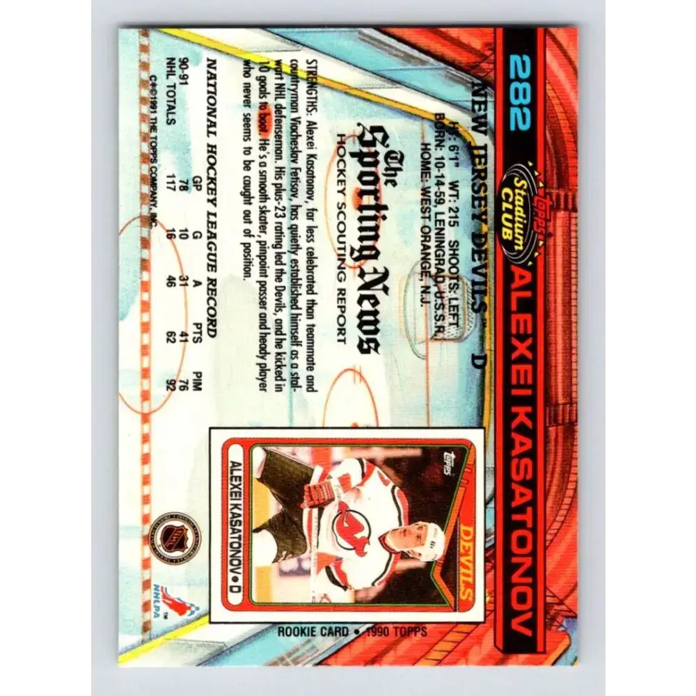 1991-92 Topps Stadium Club #282 Alexei Kasatonov NM-MT New Jersey Devils Hockey Card - Hockey Card Single