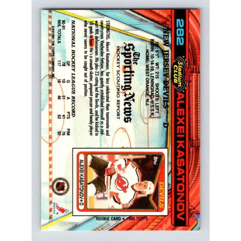 1991-92 Topps Stadium Club #282 Alexei Kasatonov NM-MT New Jersey Devils Hockey Card - Hockey Card Single
