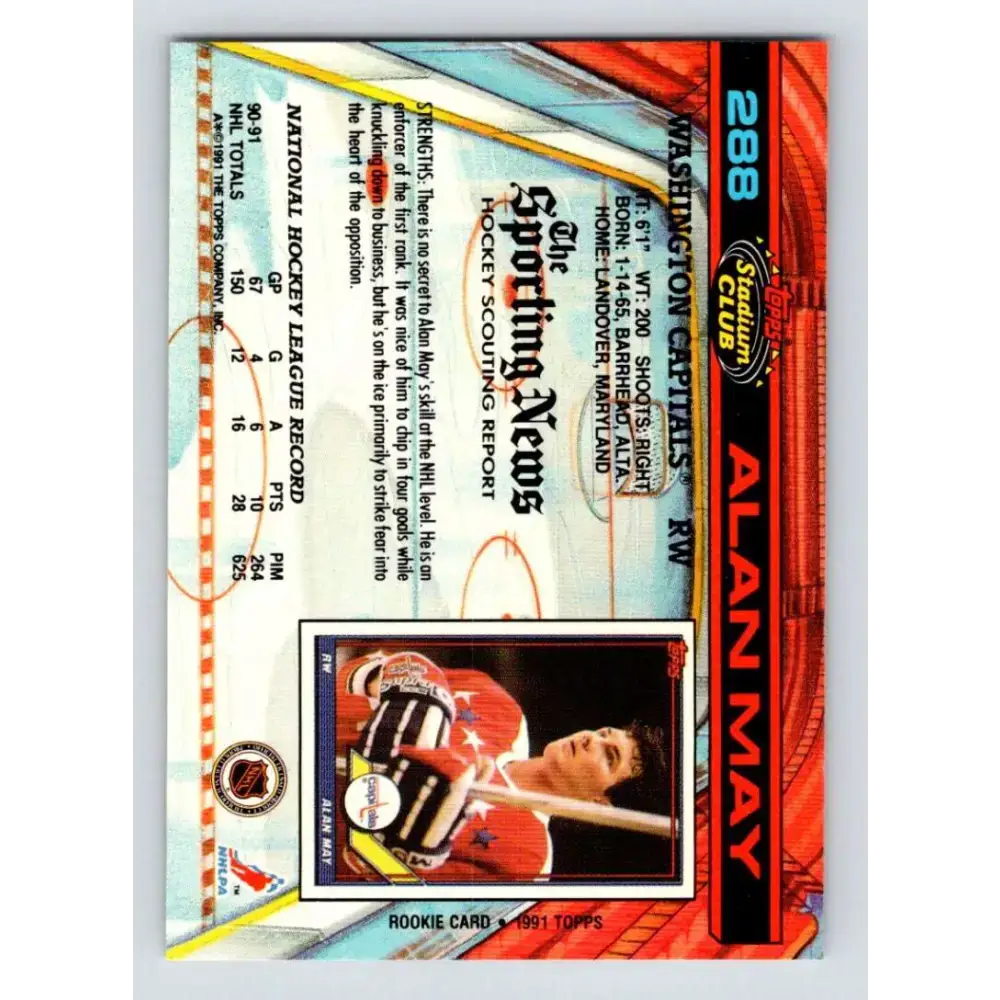 1991-92 Topps Stadium Club #288 Alan May NM-MT Washington Capitals Hockey Card - Hockey Card Single