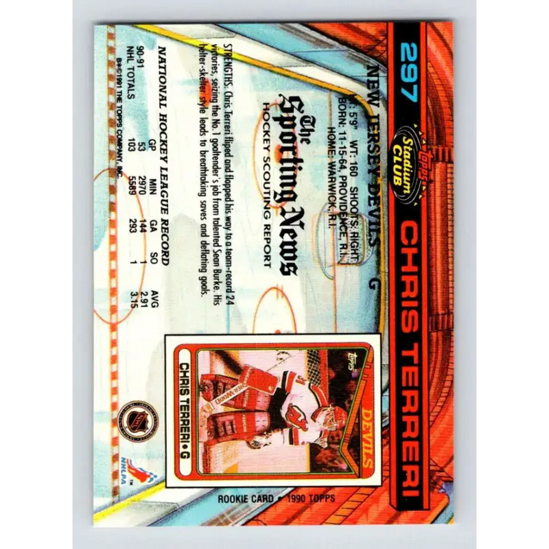 1991-92 Topps Stadium Club #297 Chris Terreri NM-MT New Jersey Devils Hockey Card - Hockey Card Single