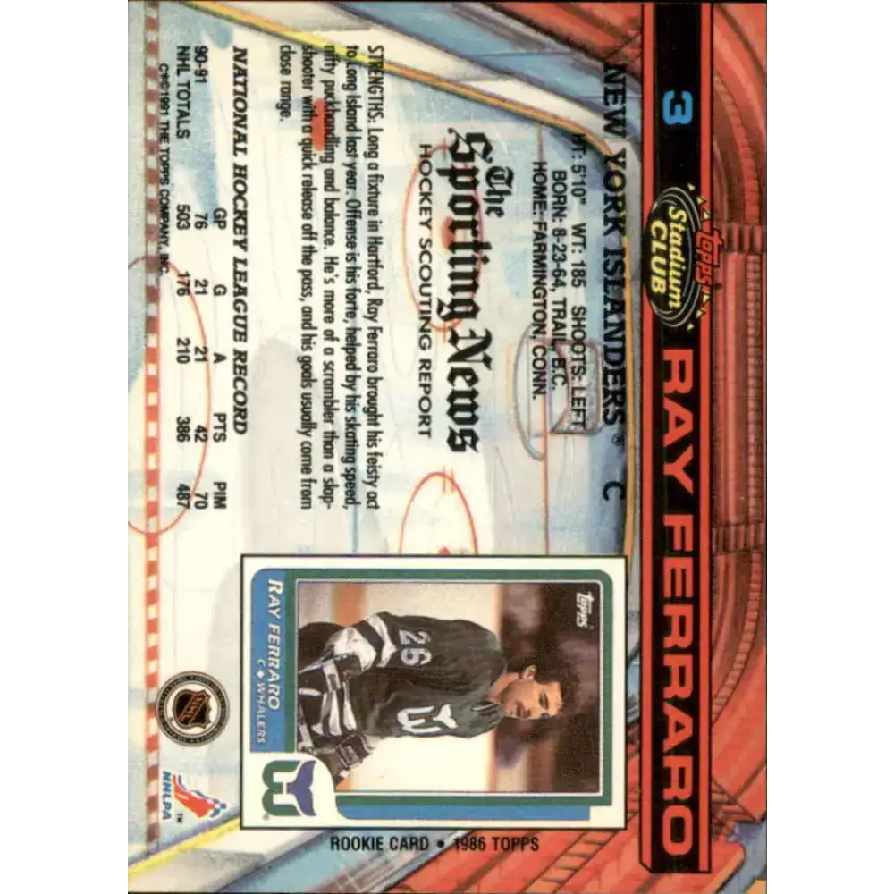 1991-92 Topps Stadium Club #3 Ray Ferraro NM-MT New York Islanders Hockey Card - Hockey Card Single