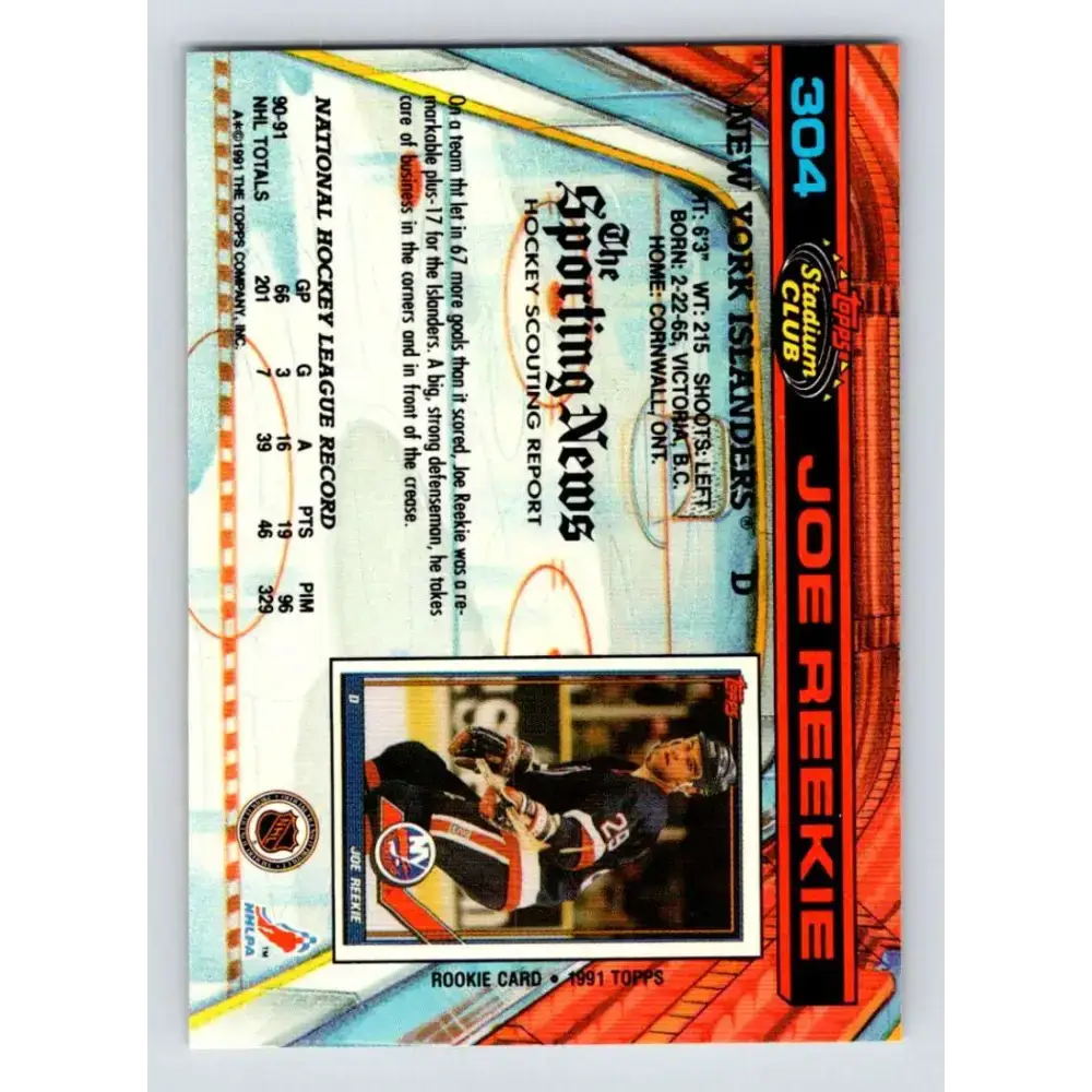 1991-92 Topps Stadium Club #304 Joe Reekie NM-MT New York Rangers Hockey Card - Hockey Card Single