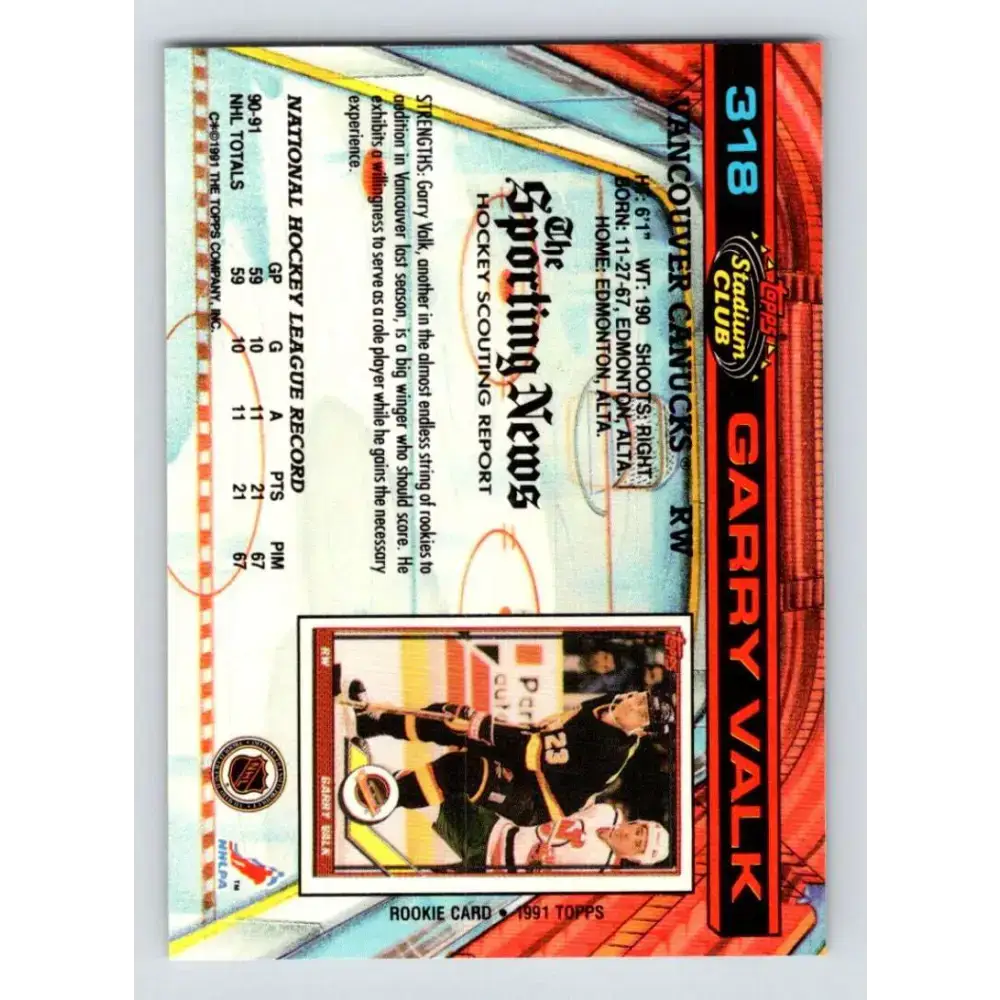 1991-92 Topps Stadium Club #318 Garry Valk NM-MT Vancouver Canucks Hockey Card - Hockey Card Single