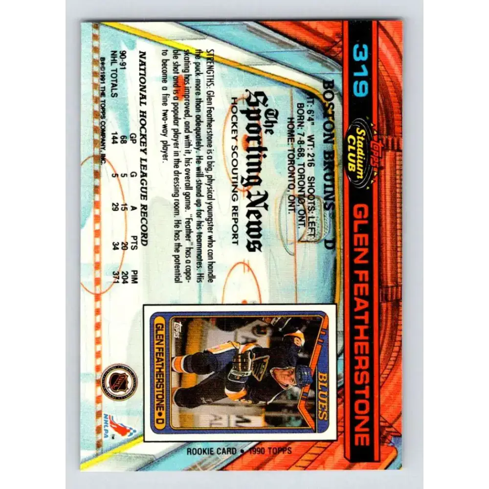 1991-92 Topps Stadium Club #319 Glen Featherstone NM-MT Boston Bruins Hockey Card - Hockey Card Single